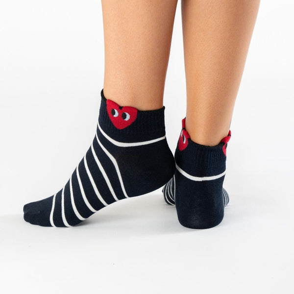 Blue Men's Heart Breton stripe cotton socks