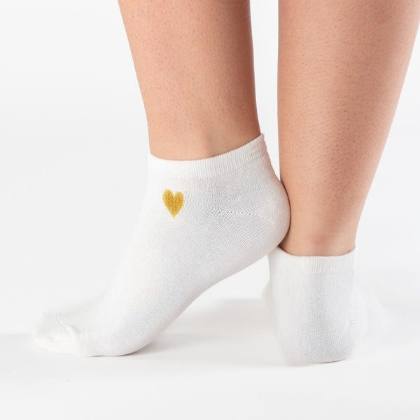 White gold heart low-cut cotton socks