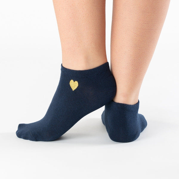 Blue gold heart low-cut cotton socks