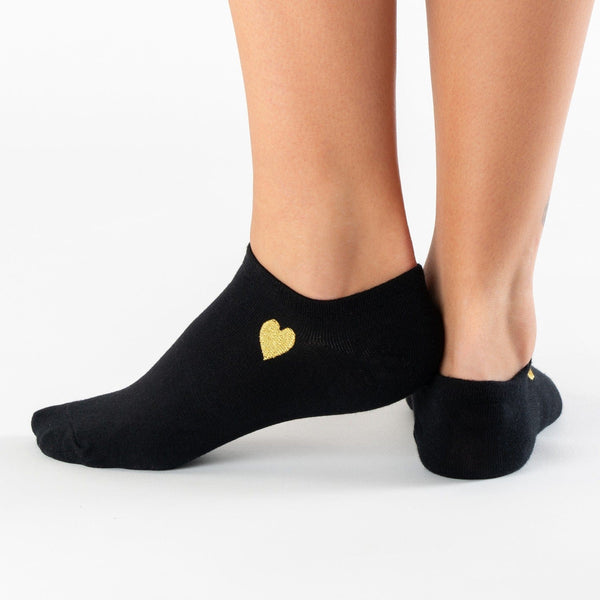 Black gold heart low-cut cotton socks