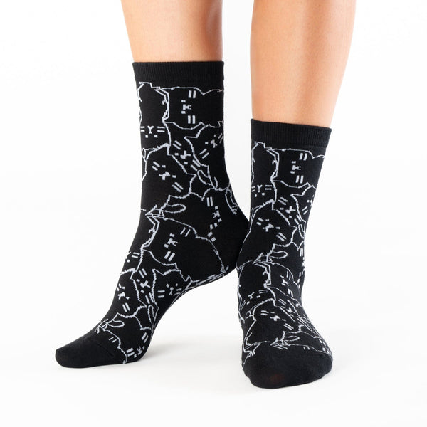 Black kitten low-cut cotton socks