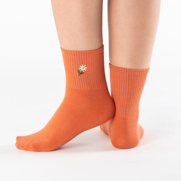Orange floral low-cut cotton socks