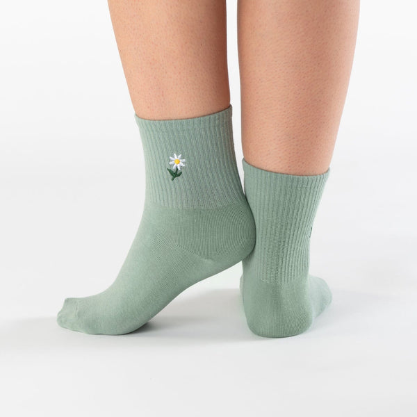 Turquoise floral low-cut cotton socks