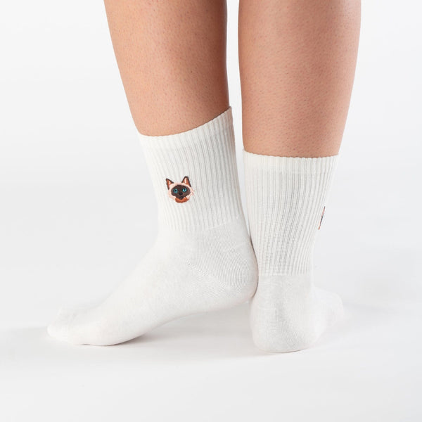 White grumpy cat cotton socks