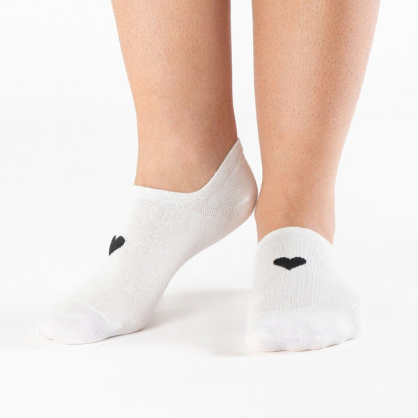 Black & white red heart no-show cotton socks
