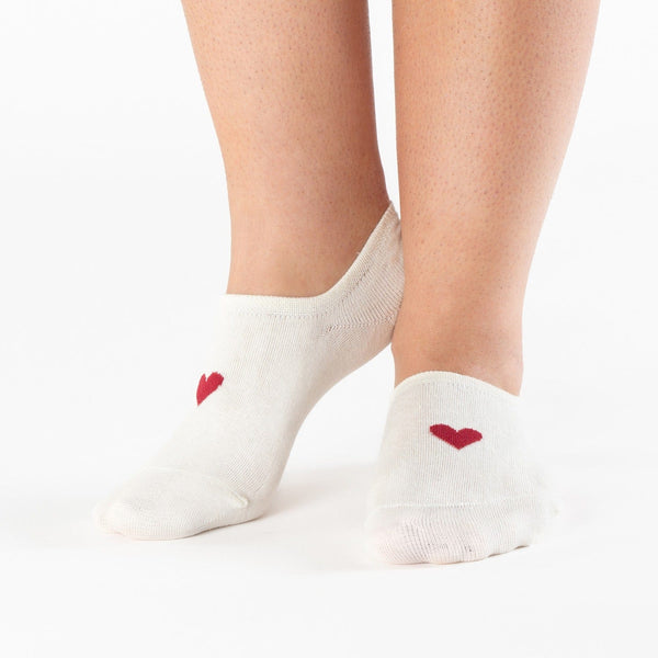 White red heart no-show cotton socks