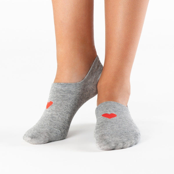 Gray red heart no-show cotton socks