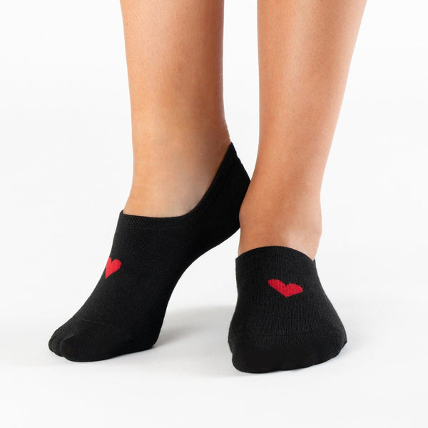 Black red heart no-show cotton socks