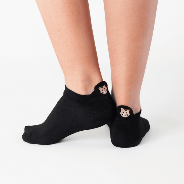 Black cat tab cotton socks