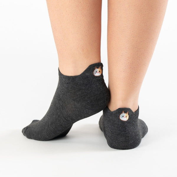 Black kitten tab cotton socks