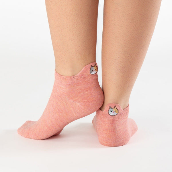 Pink kitten tab cotton socks