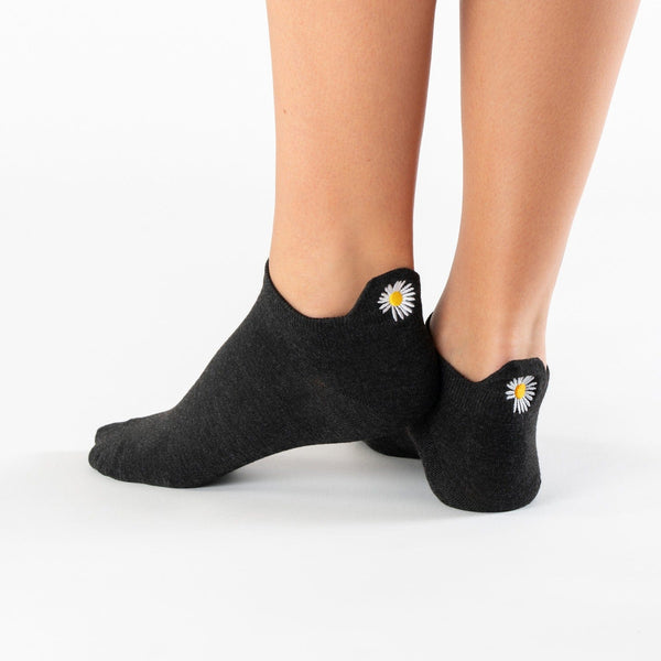 Black floral tab cotton socks