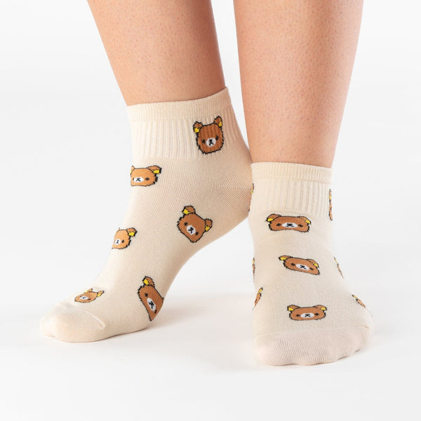 Beige teddy bear low-cut cotton socks