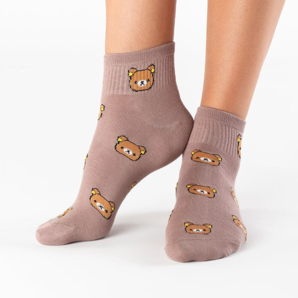 Brown teddy bear low-cut cotton socks