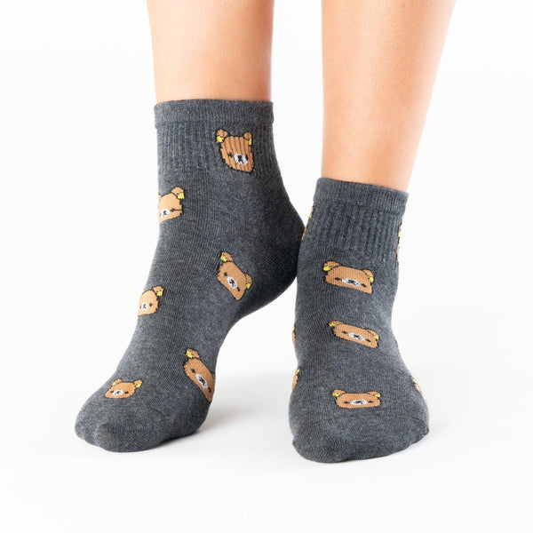Black teddy bear low-cut cotton socks
