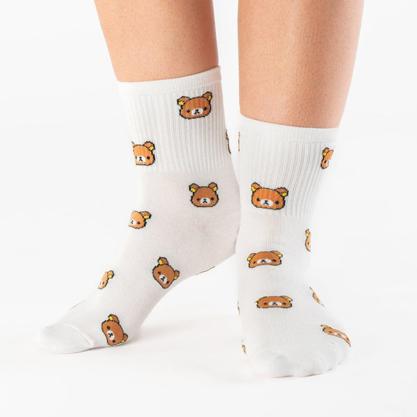 White teddy bear knee-high cotton socks
