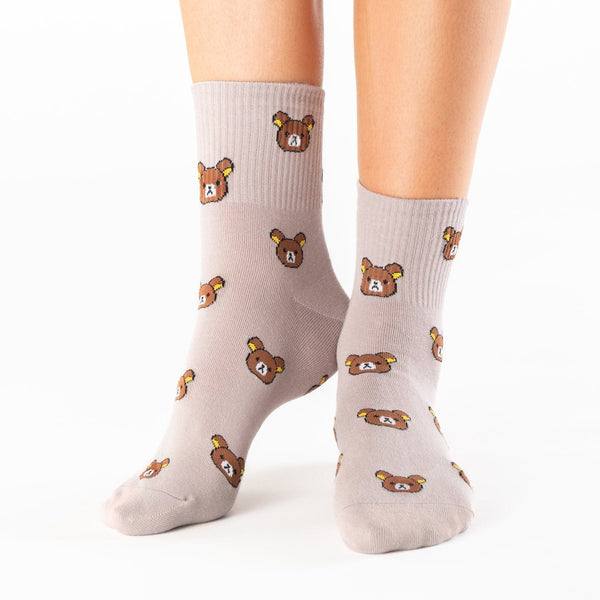 Brown teddy bear knee-high cotton socks