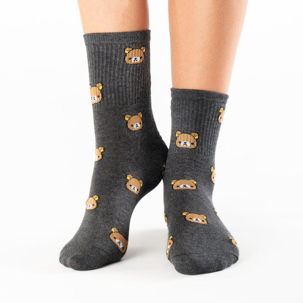 Black teddy bear knee-high cotton socks
