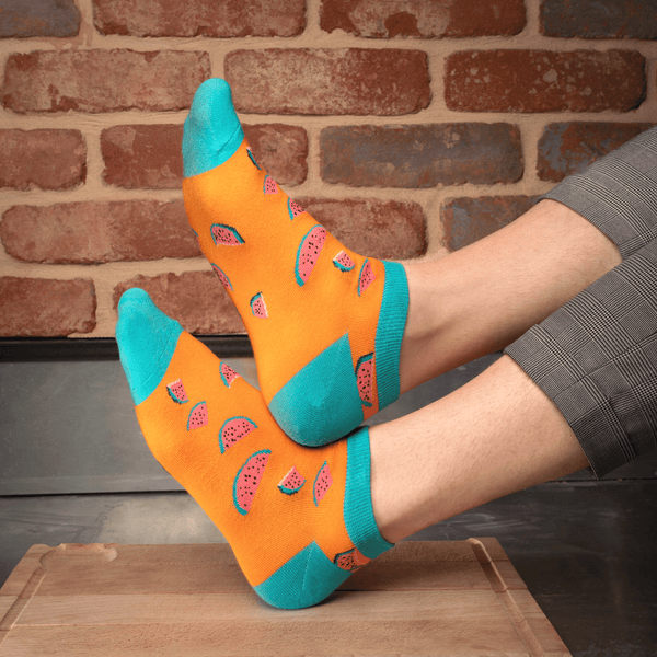 Orange and blue watermelon snack time cotton socks