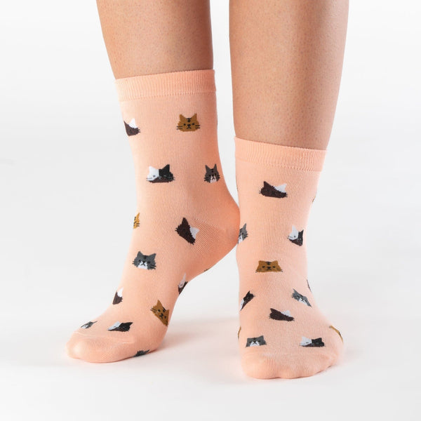 Pink cat face cotton socks