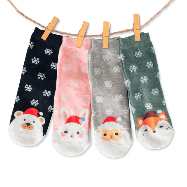 Christmas animals knee-high cotton socks gift box (pack of 4)