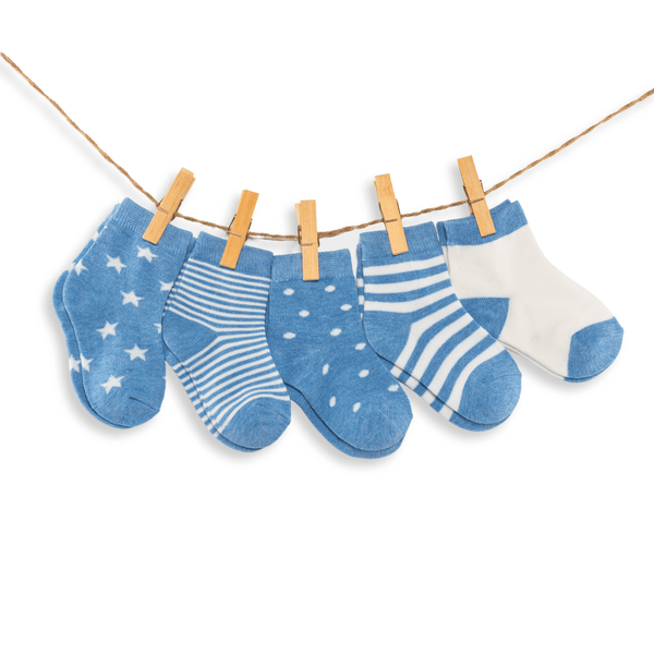 Blue kids and babies knee-high socks gift box (pack of 5)