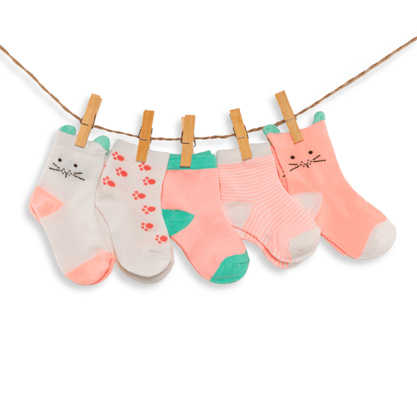 Pink cat kids and babies knee-high socks gift box (pack of 5)