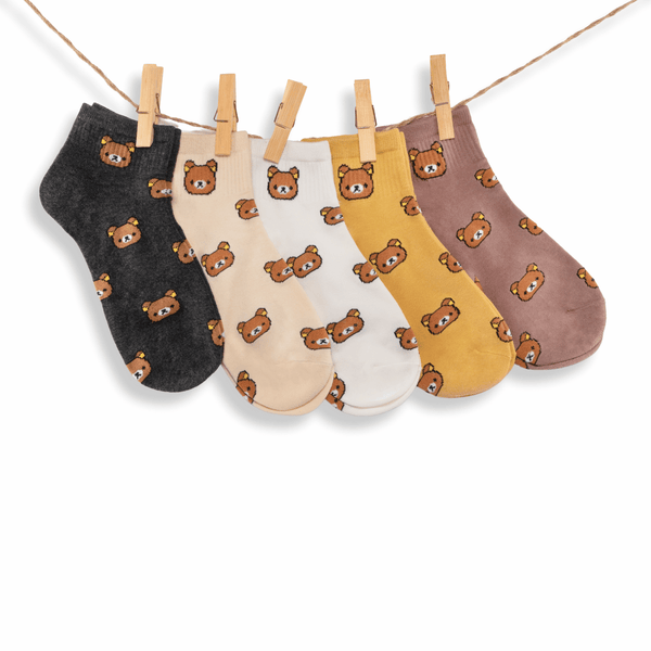Teddy bear low-cut cotton socks gift box pack of 5