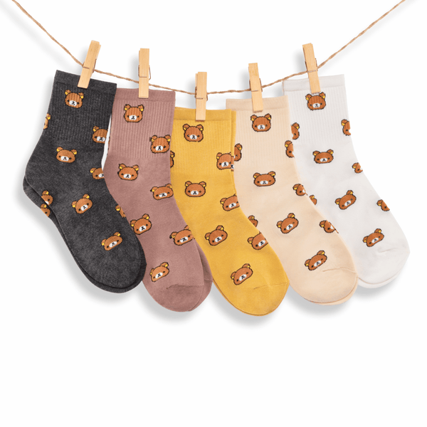 Teddy bear knee-high cotton socks gift box pack of 5