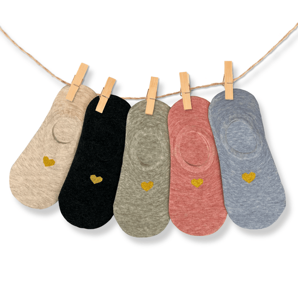 Heart no-show cotton socks gift box pack of 5