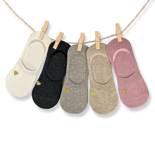 Gold heart no-show cotton socks gift box pack of 5